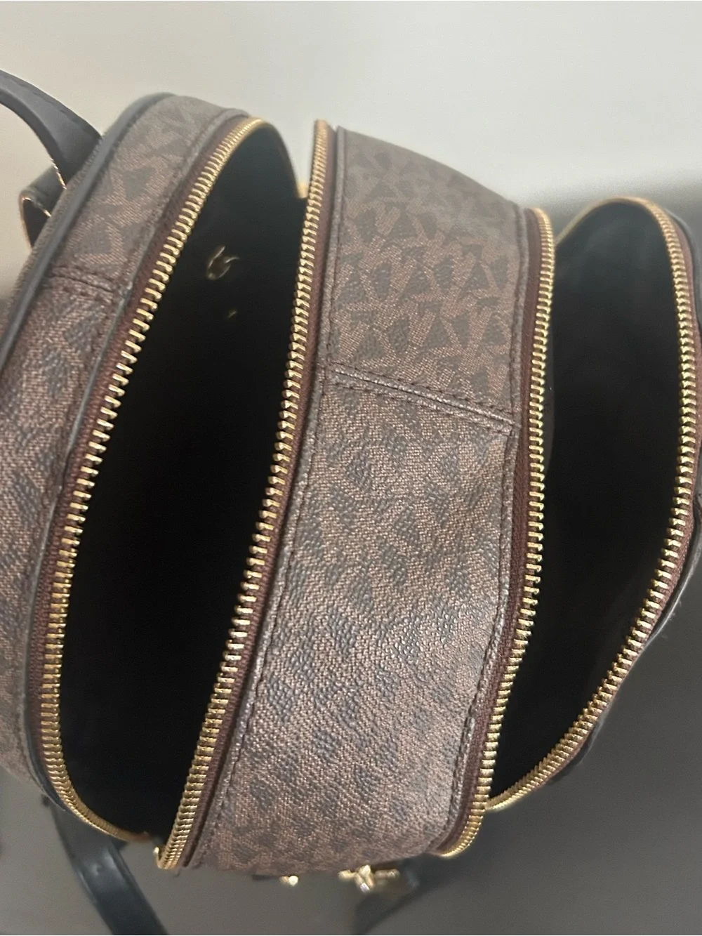 Michael Kors Jaycee Brown MK Signature Backpack Gold Hardware Travel Bookbag